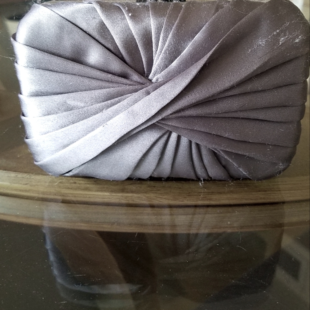 Expressions NYC Gray Satin Pleated Silver Clutch purse